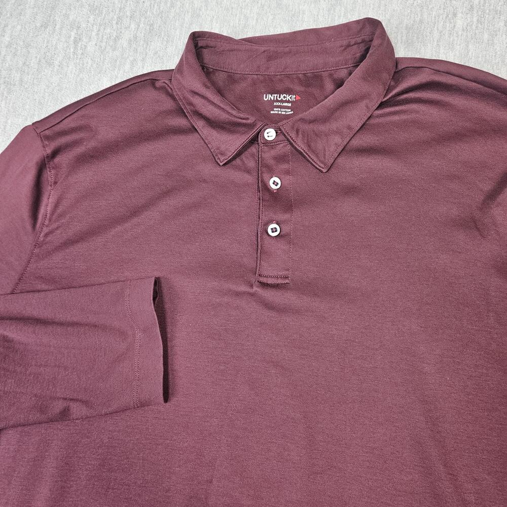 UNTUCKit Polo Shirt Mens 3XL Burgundy Solid Damaschino Long Sleeve
